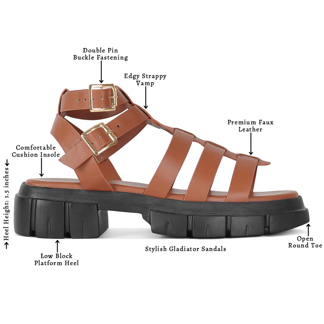 women faux leather gladiator sandals#color_tan