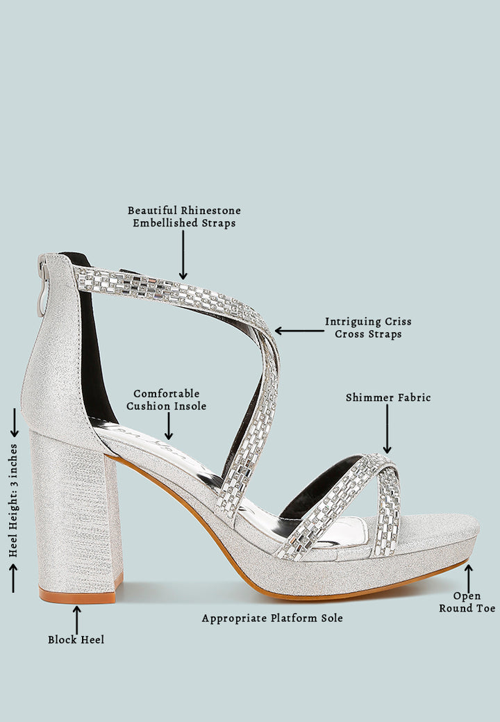 women rhinestones embellished strappy sandals#color_silver