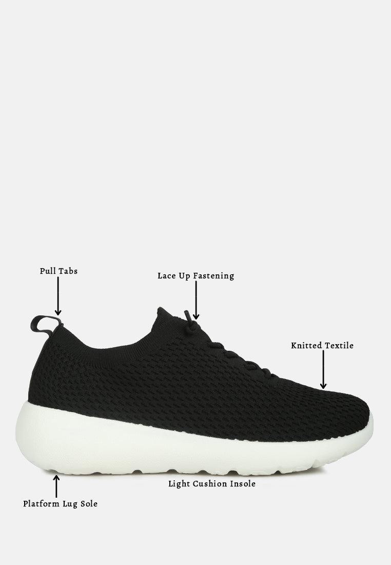 men's knitted lace up sneakers#color_black