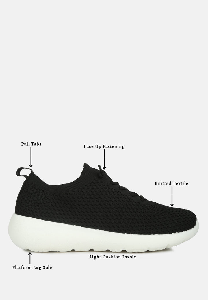 men's knitted lace up sneakers#color_black