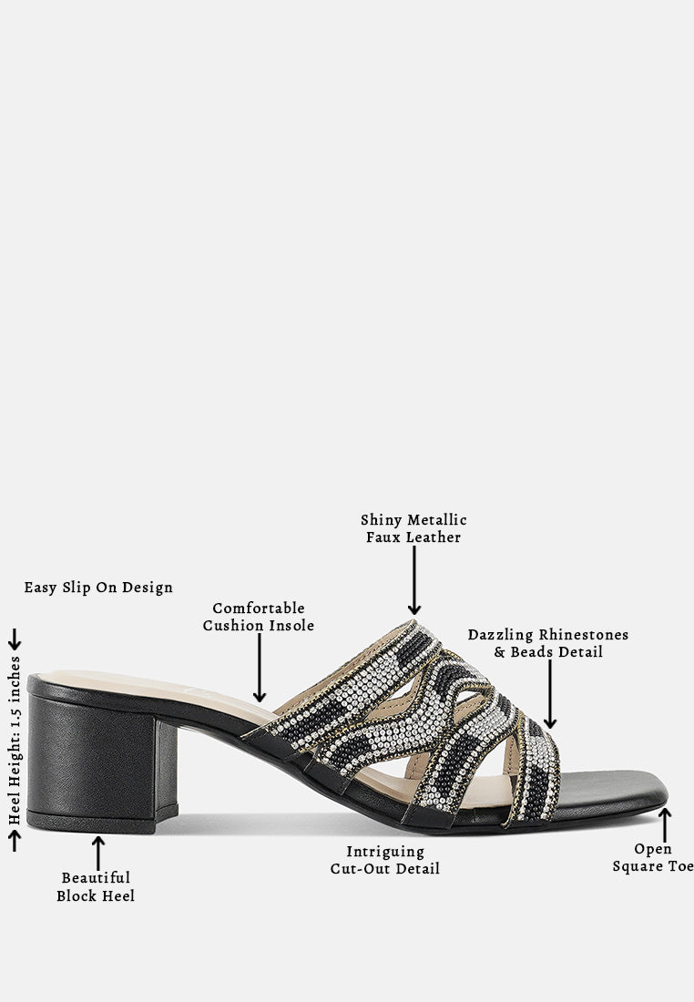 women rhinestones & bead embellished block heels#color_black