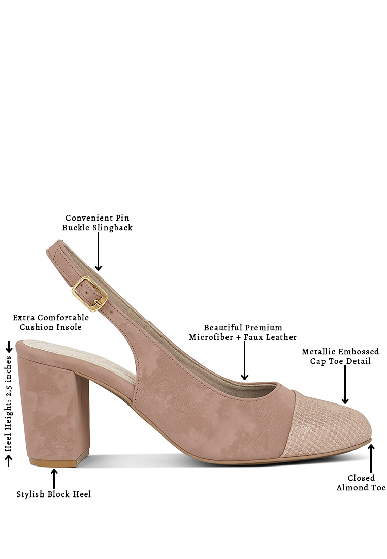 women pin buckle metallic toe cap heels#color_black