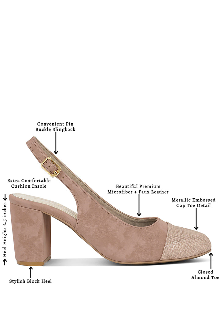 women pin buckle metallic toe cap heels#color_black