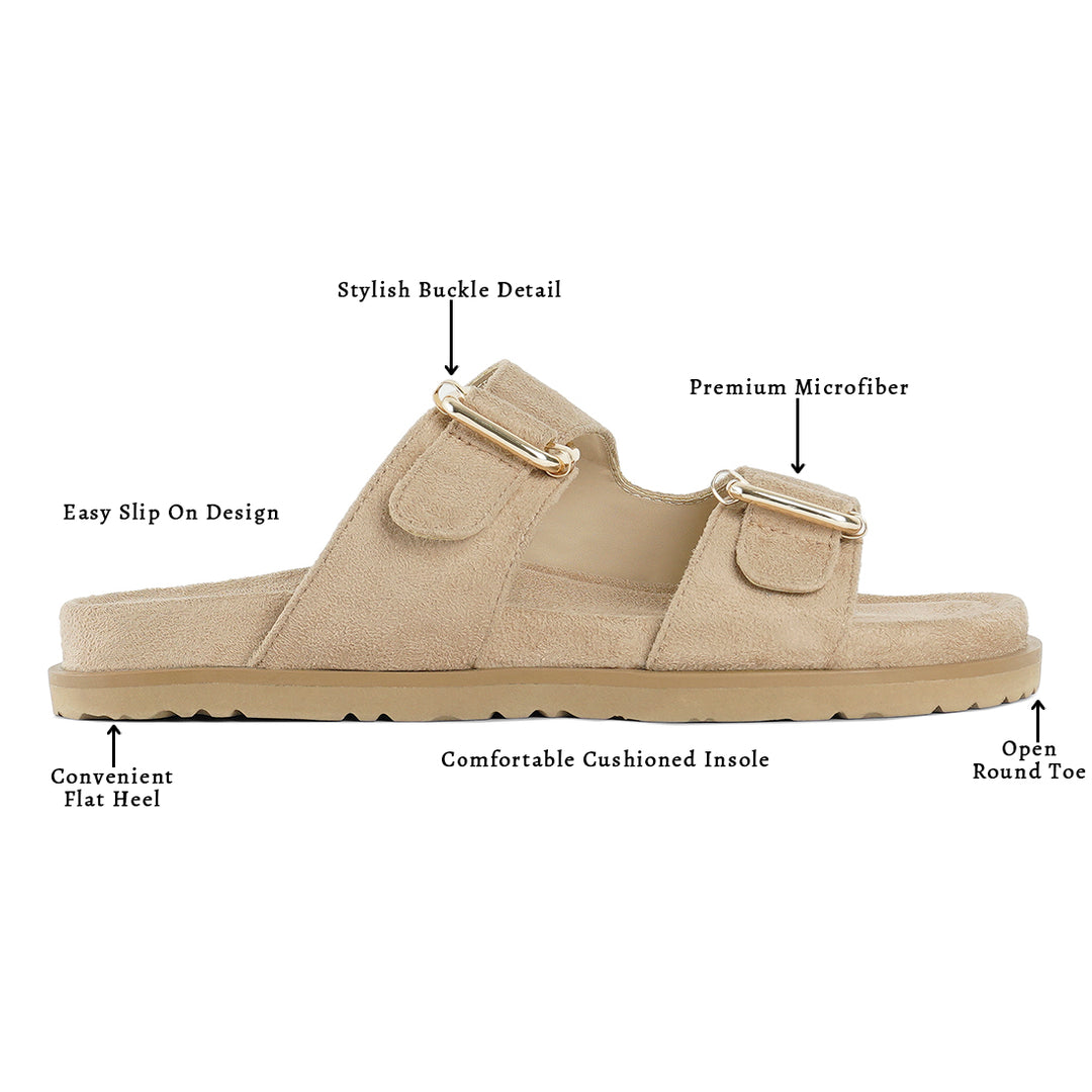 women microfiber buckle detail sandals#color_beige