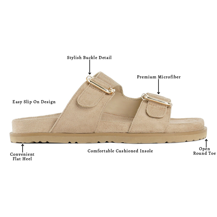 women microfiber buckle detail sandals#color_beige