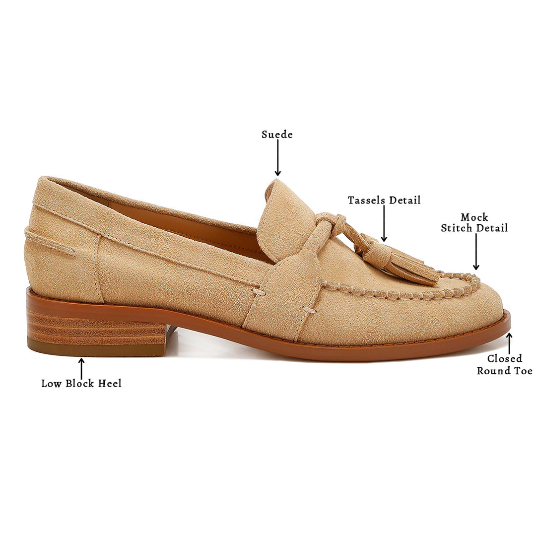 tassels detail suede loafers#color_beige