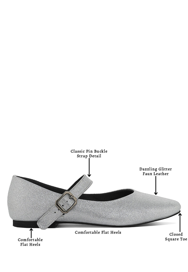 Women Pin Buckle Glitter Flat Ballerina