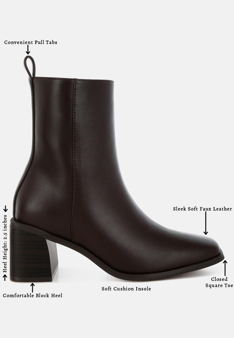 women square toe faux leather boots#color_chocolate