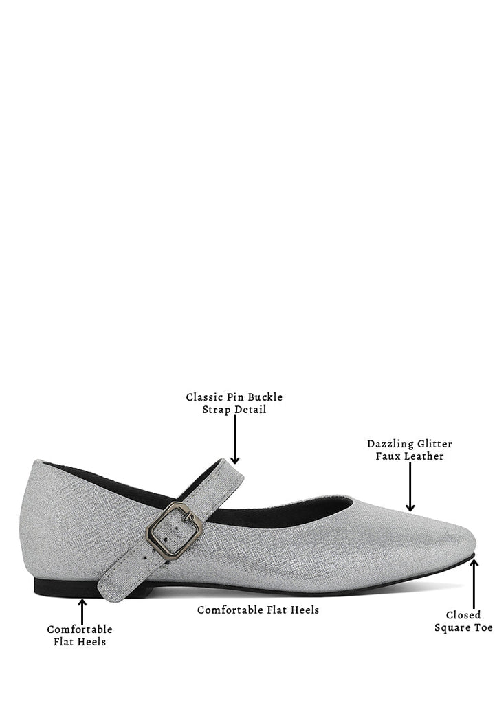 Women Pin Buckle Glitter Flat Ballerina