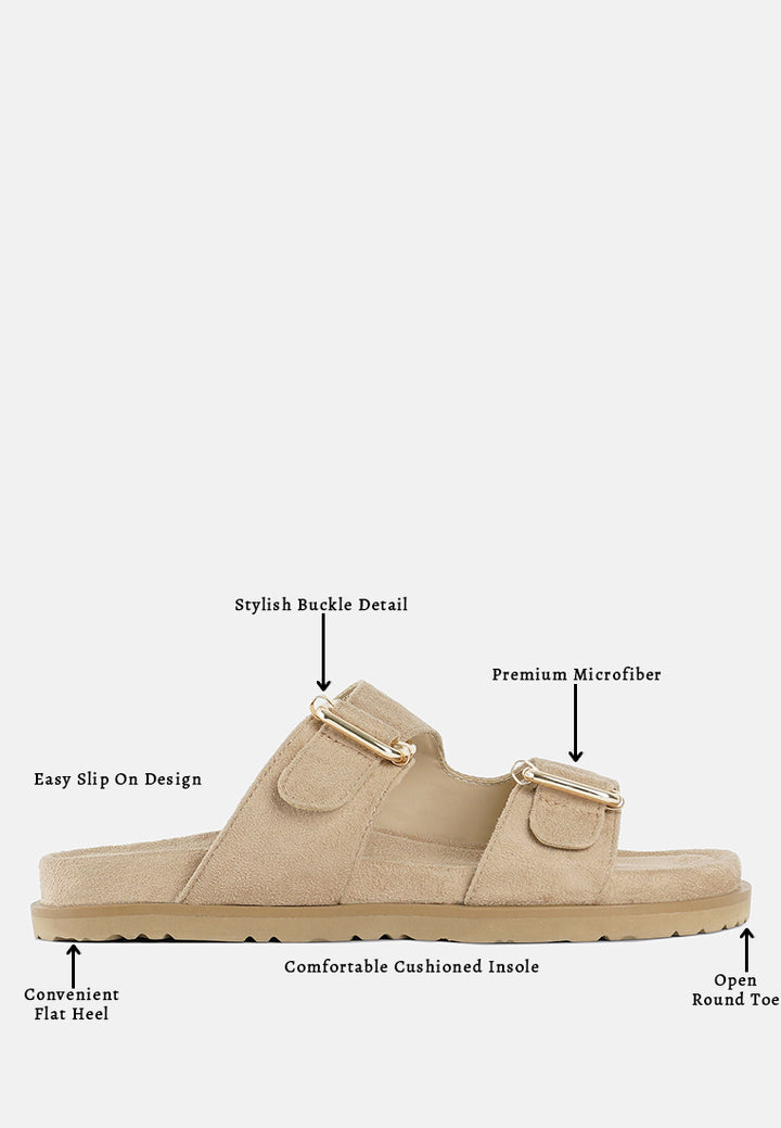 women microfiber buckle detail sandals#color_beige