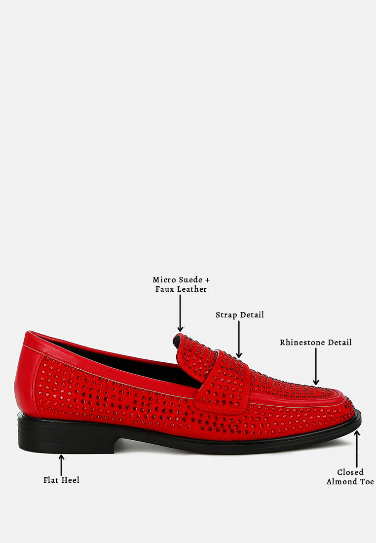 women rhinestones embellished loafers#color_red