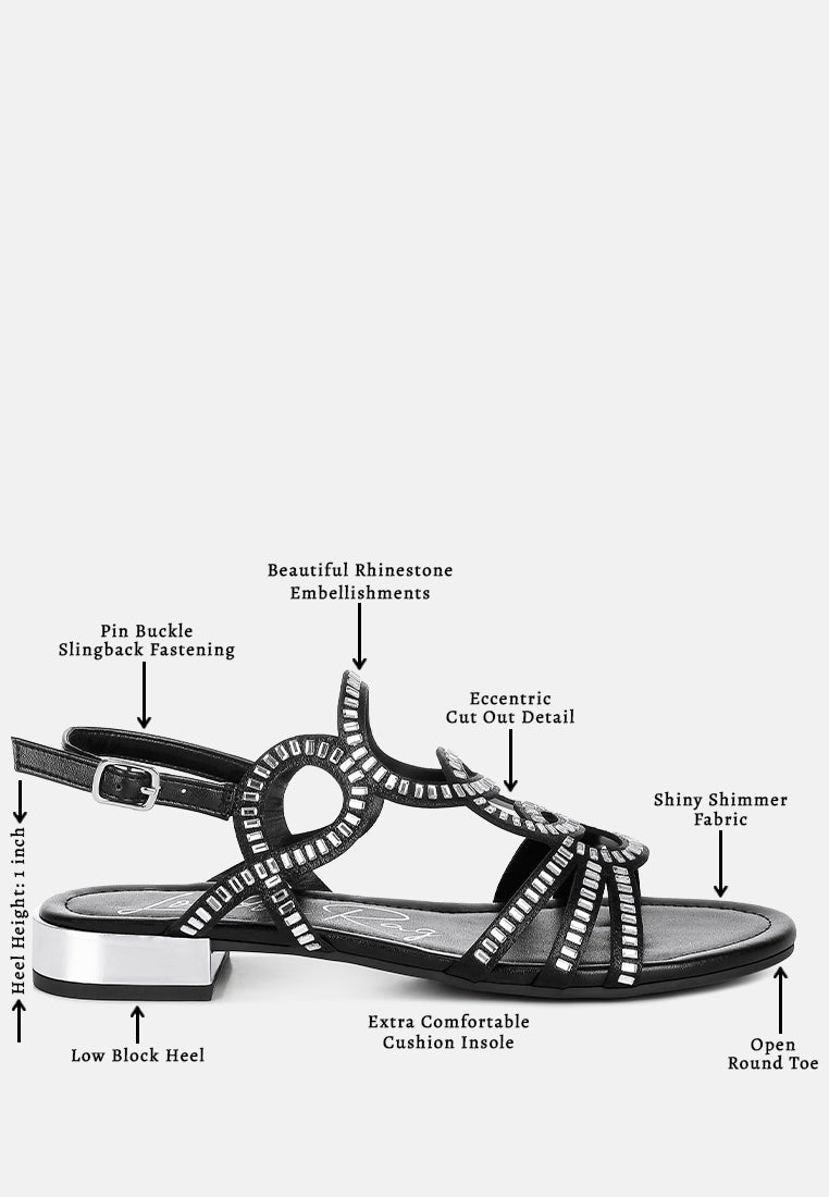 women cut out detail rhinestone flat sandals#color_black
