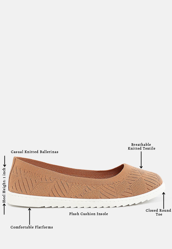women knitted flat ballet flats#color_tan