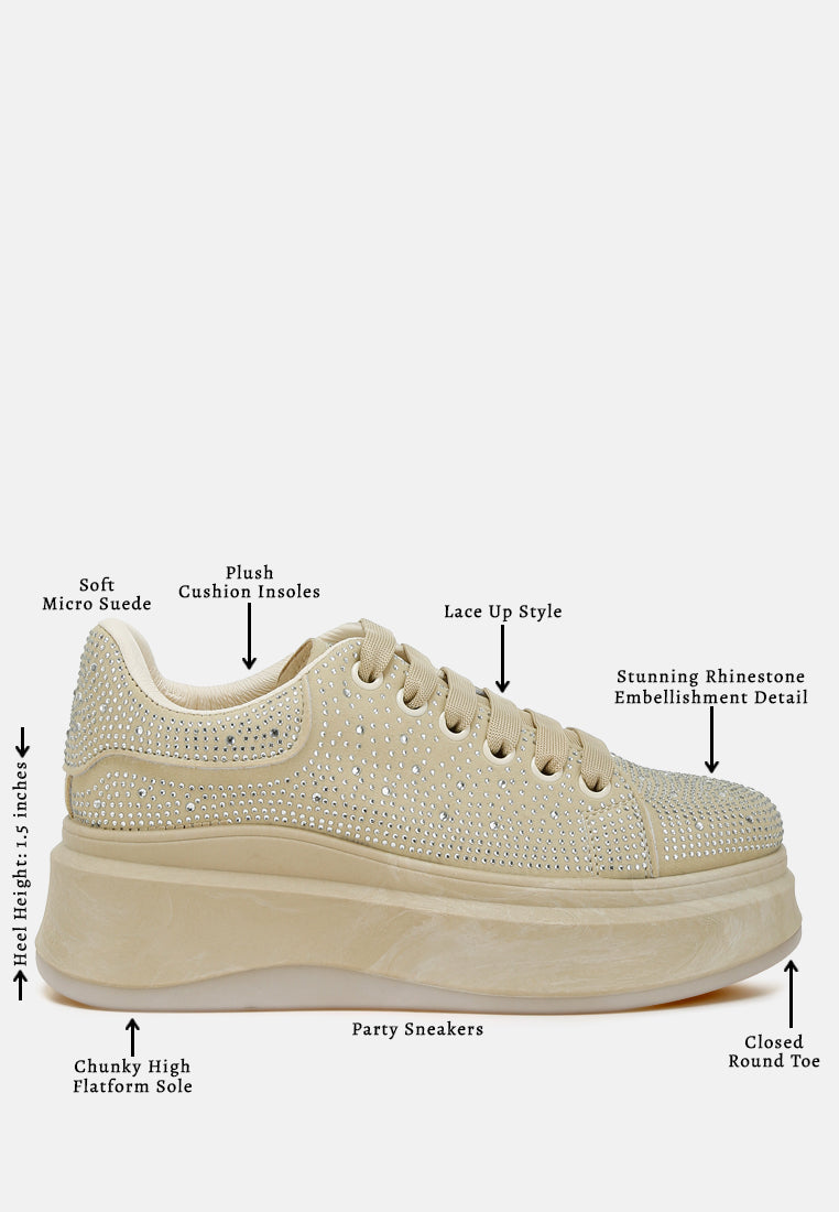 rhinestones embellished chunky sneakers#color_beige