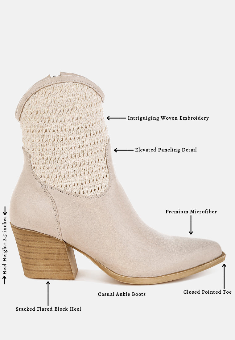 women woven pointy western boots#color_beige