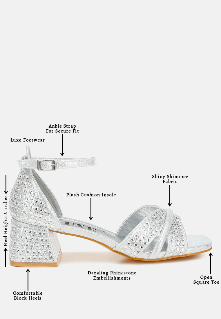 low block heel rhinestone sandals#color_silver