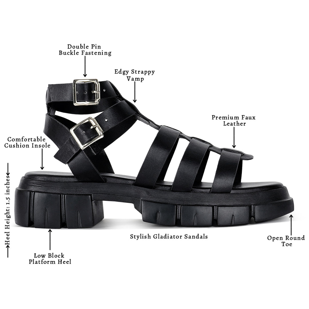 women faux leather gladiator sandals#color_black