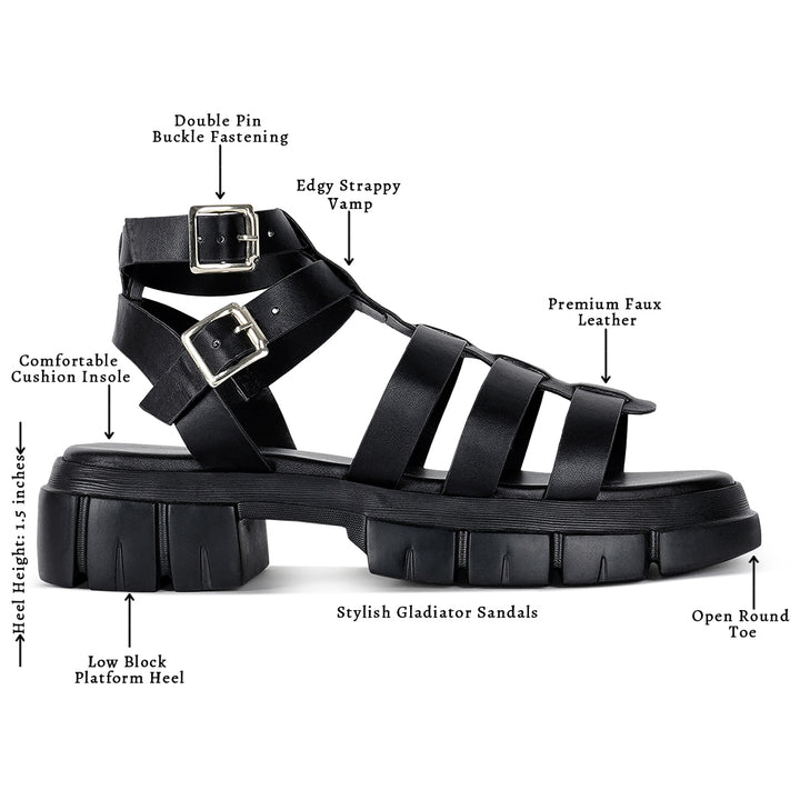 women faux leather gladiator sandals#color_black