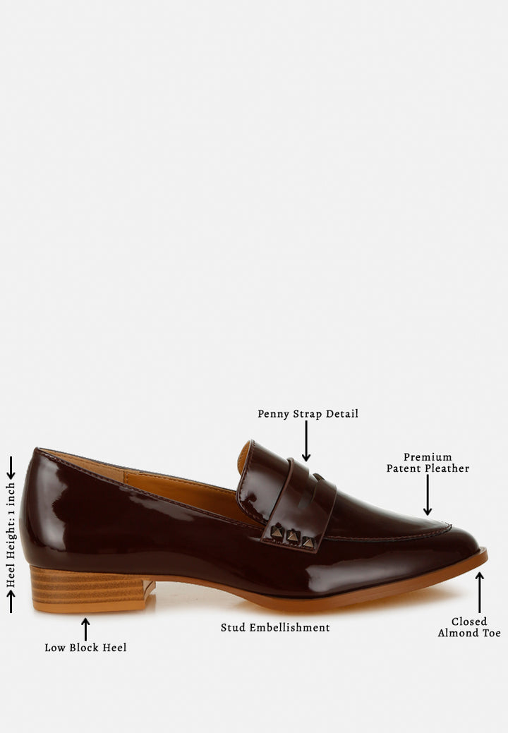 women patent pleather penny loafers#color_brown