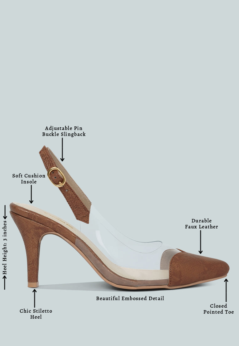women pointed toe slingback heels#color_brown