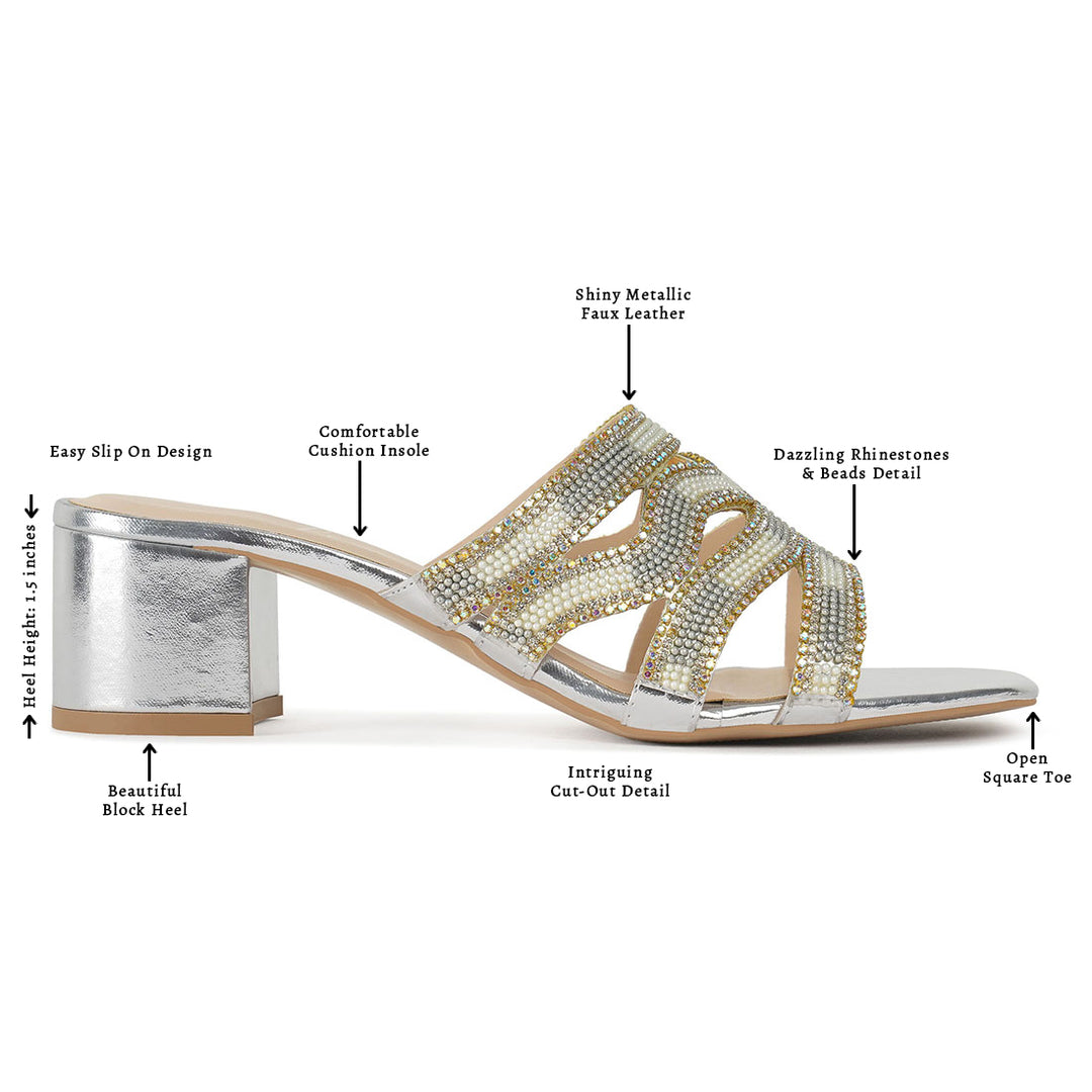women rhinestones & bead embellished block heels#color_silver