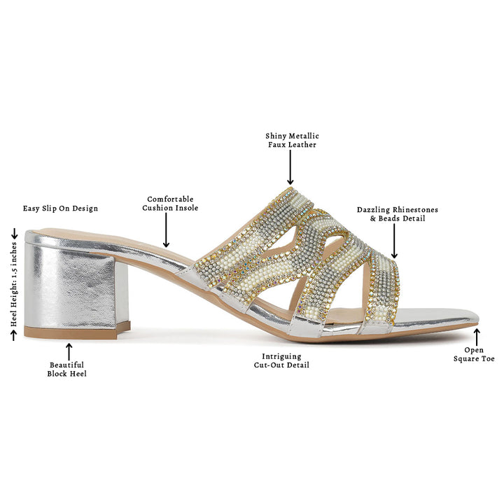 women rhinestones & bead embellished block heels#color_silver