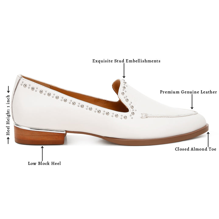 delicate stud detail leather loafers
#color_off-white