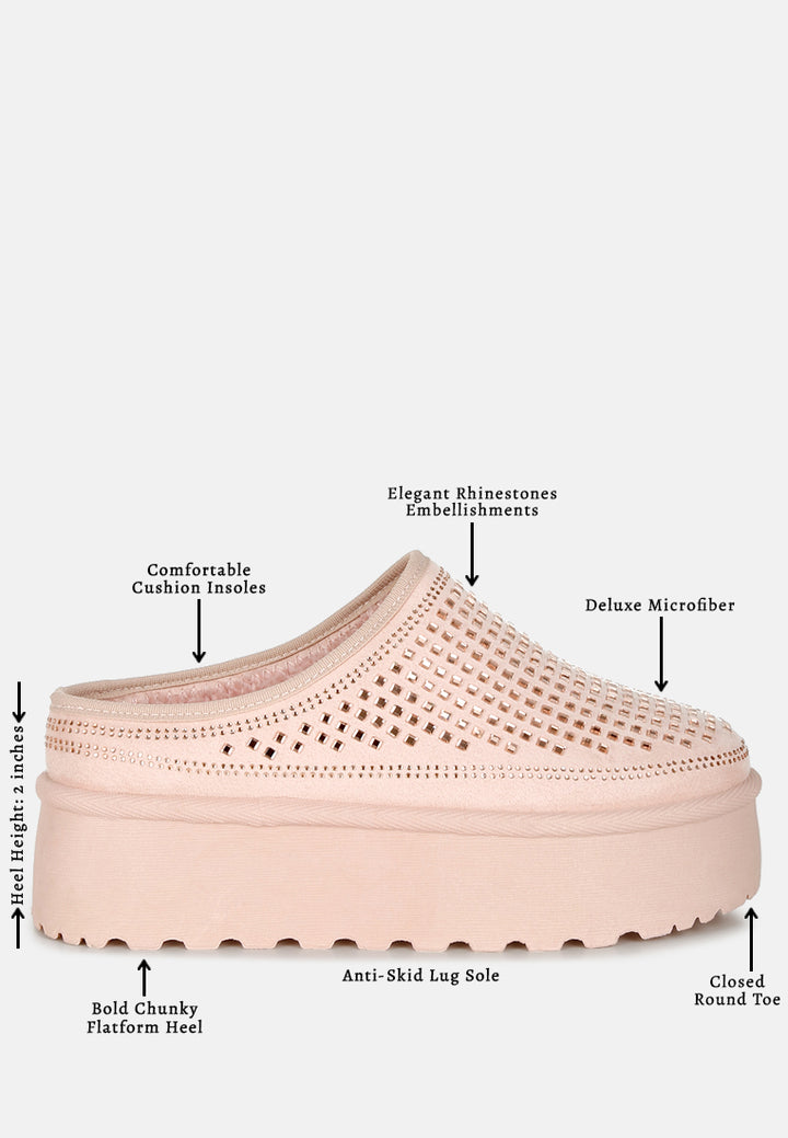 women rhinestones embellished platform classic slip-on#color_pink