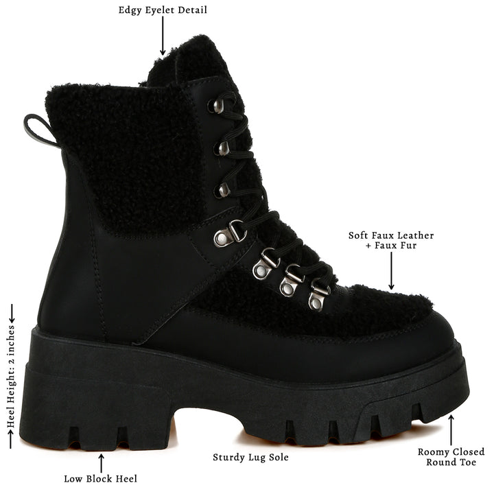 faux fur detail chunky hiker boots#color_black