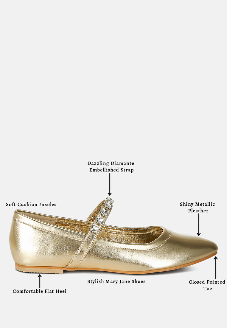 women metallic mary jane ballerinas#color_gold