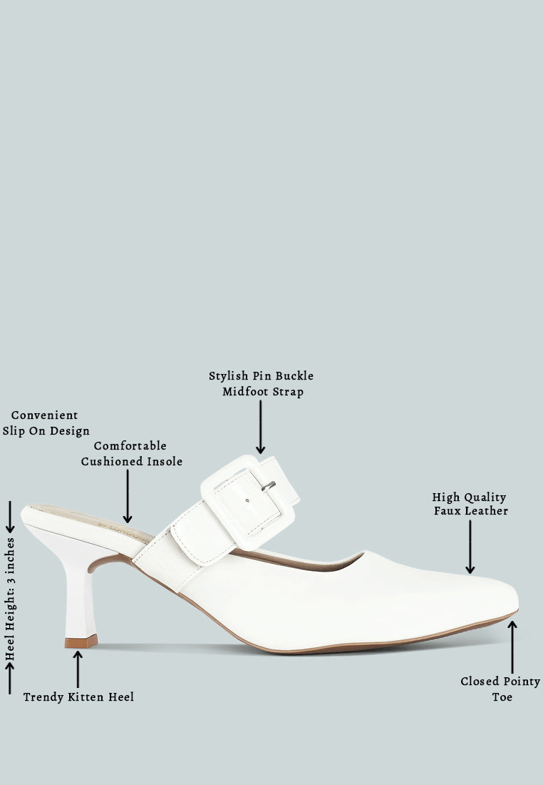 women croco buckle strap detail mules#color_white