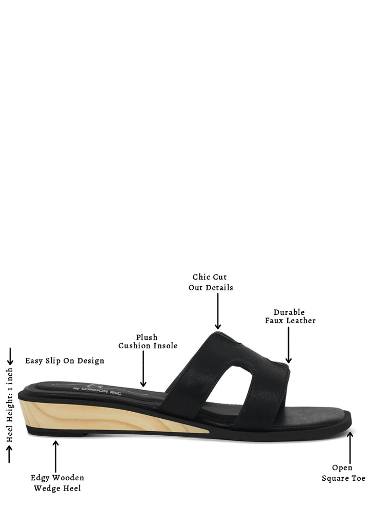 women faux leather wooden heel mules#color_white