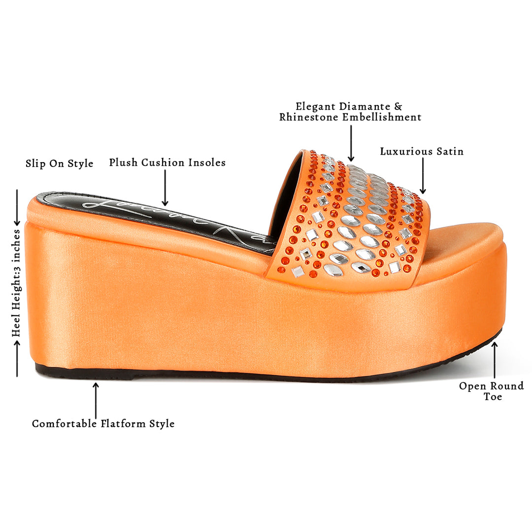 diamante & rhinestone detail stylish flatforms#color_orange