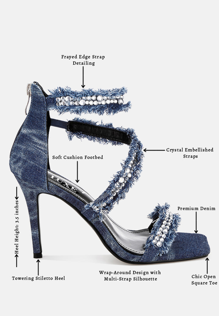 Women Diamante Embellished Denim Stiletto Heels