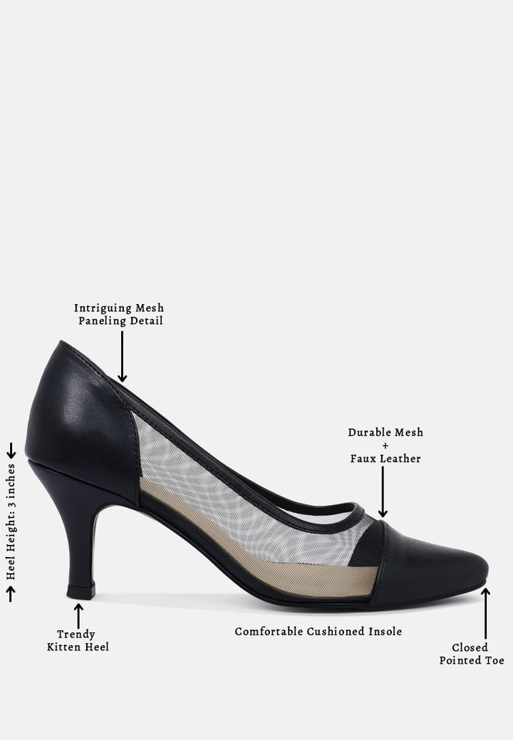 women mesh & faux leather pumps#color_black