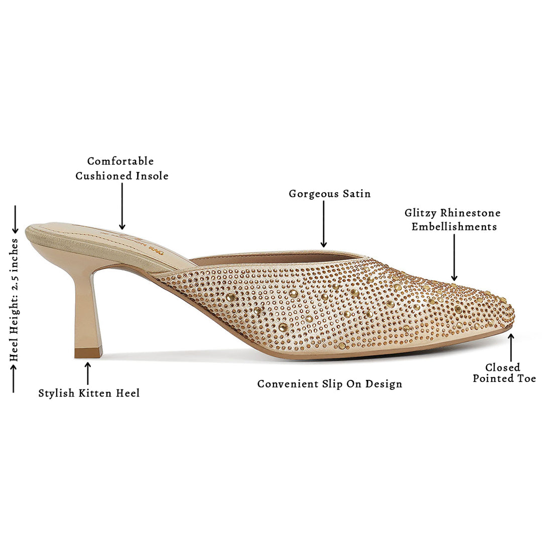 women rhinestone embellished party mules#color_gold