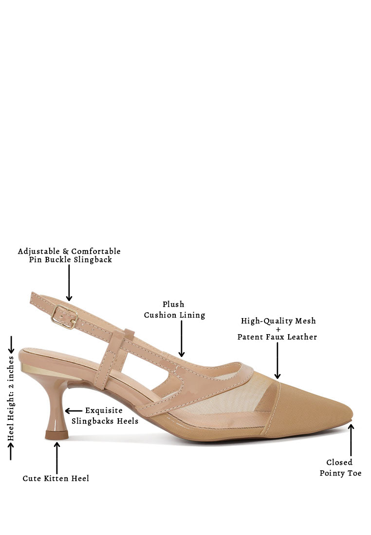 Women Pointy Toe Kitten Heel Slingbacks
