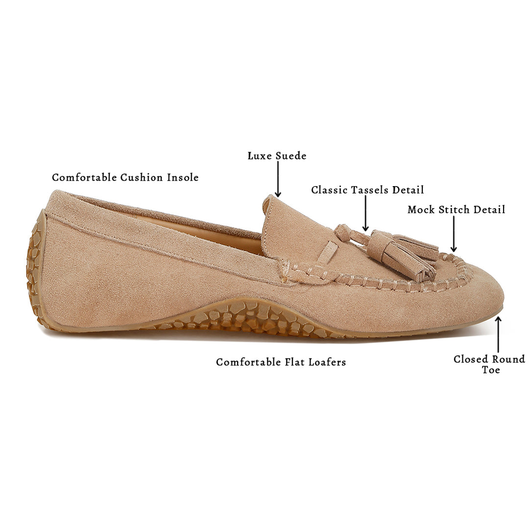 suede round toe tassel loafers
#color_beige