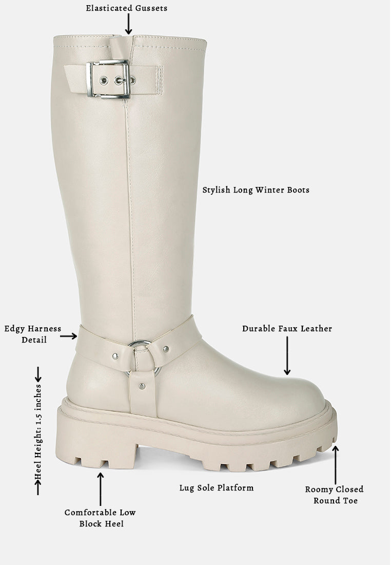 women harnes detail long boots#color_beige