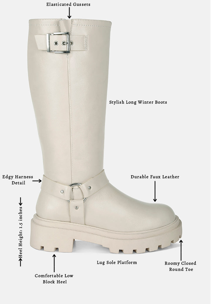 women harnes detail long boots#color_beige