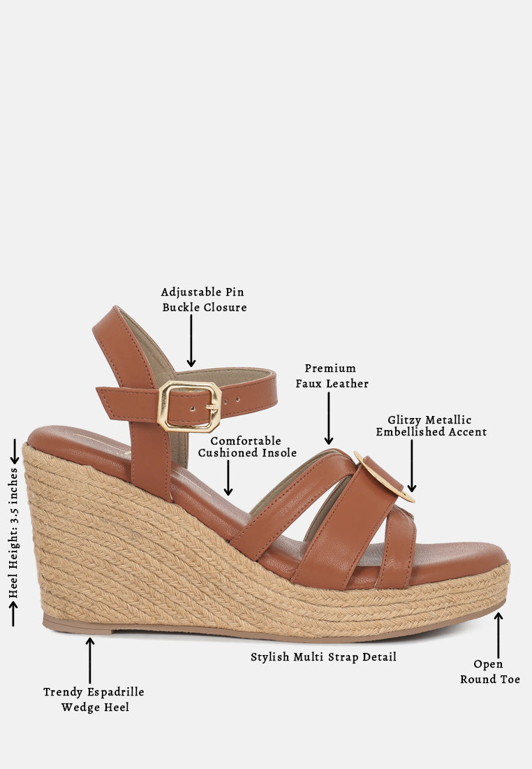 women comfortable pin buckle espadrille wedges#color_tan