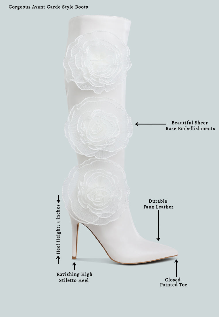 women sheer big rose detail long boots#color_white