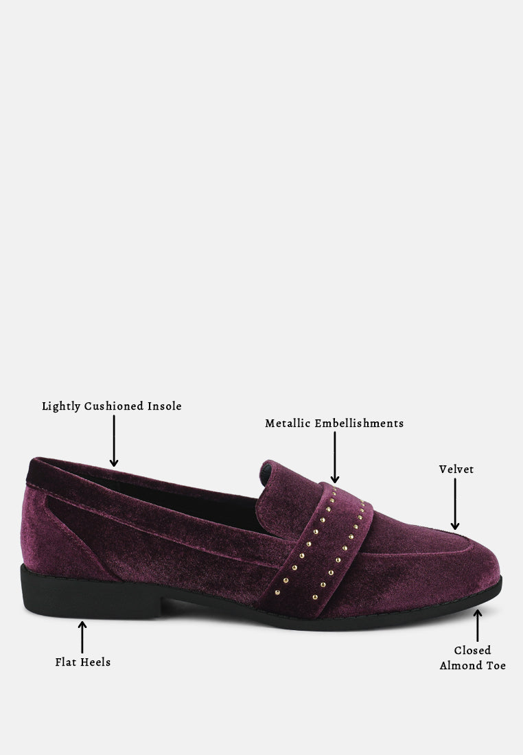 women walkin stud detail velvet loafers#color_burgundy