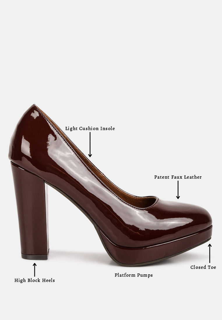 women patent faux leather pump sandals#color_brown