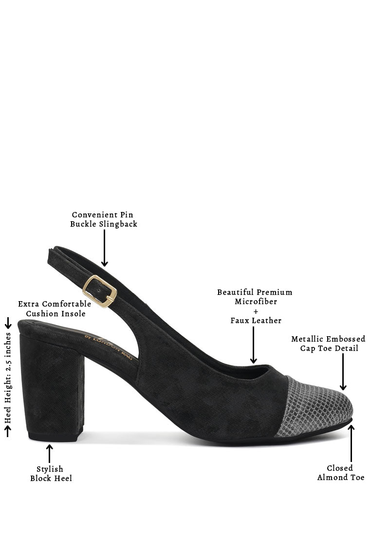 women pin buckle metallic toe cap heels#color_cream