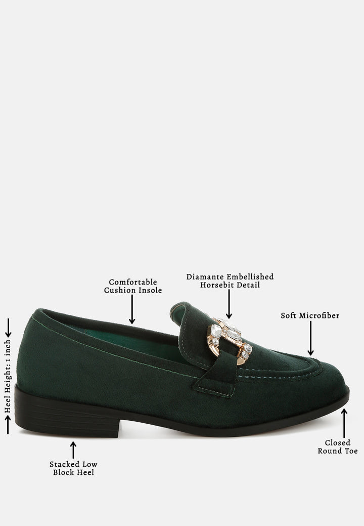 women diamante embellished horsebit loafers#color_green