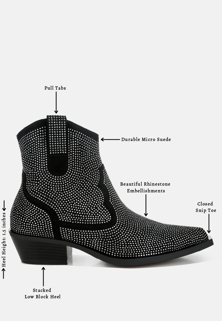women embellished rhinestones cowboy boots#color_black