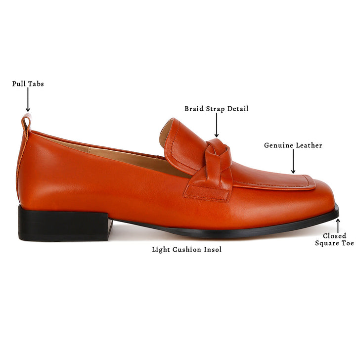 genuine leather braided loafers#color_cognac