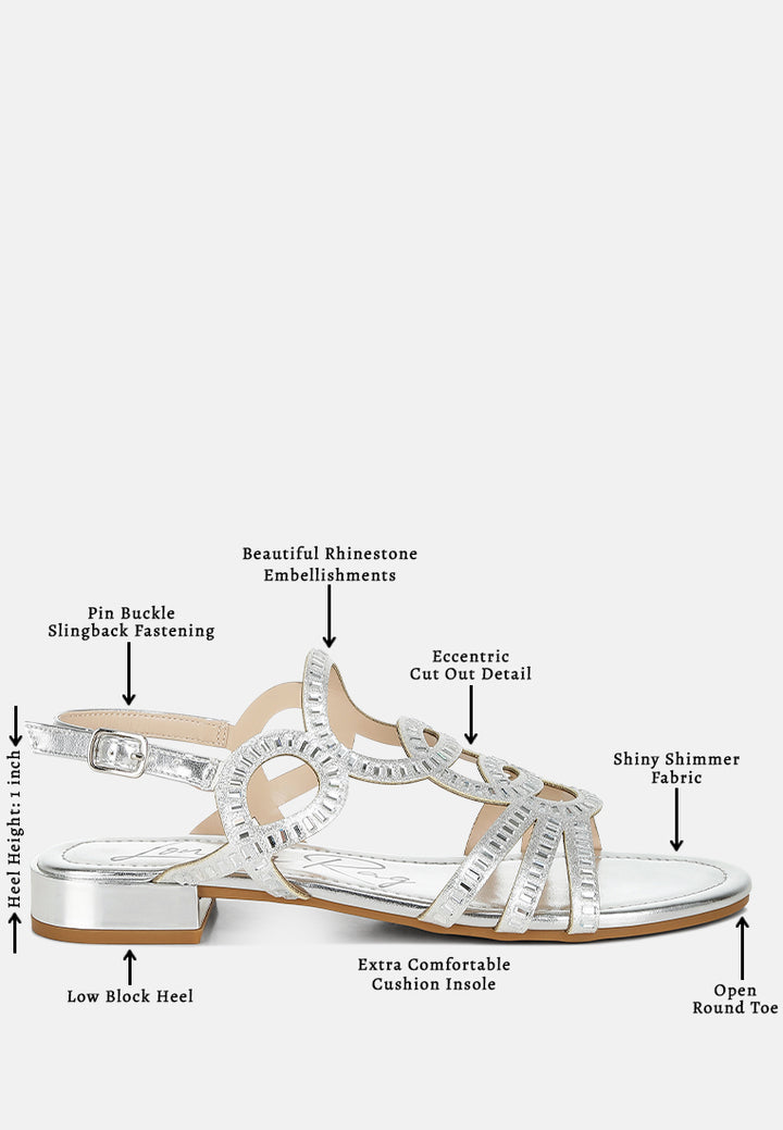 women cut out detail rhinestone flat sandals#color_silver
