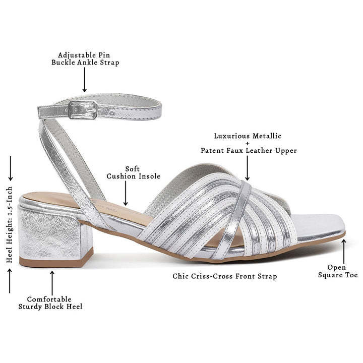 women square toe criss-cross ankle strap sandals#color_silver